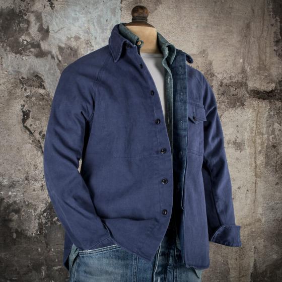 THE "OLERON" USED BLUE CANVAS OVERSHIRT