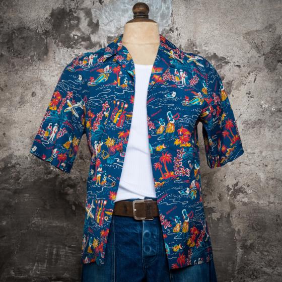 THE HAWAIIAN SHIRT "HULA GIRL HAWAII" NAVY