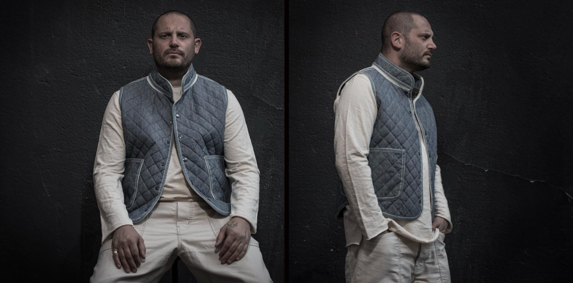 LE GILET "COL OFFICIER" MATELASSÉ - CHAMBRAY