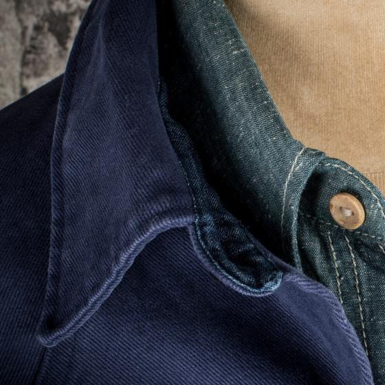 THE "OLERON" USED BLUE CANVAS OVERSHIRT