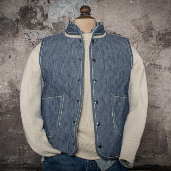 LE GILET "COL OFFICIER" MATELASSÉ - CHAMBRAY