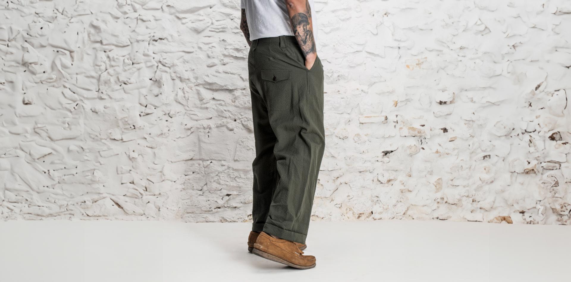 LE PANTALON "LE NERVI“ SEERSUCKER KAKI