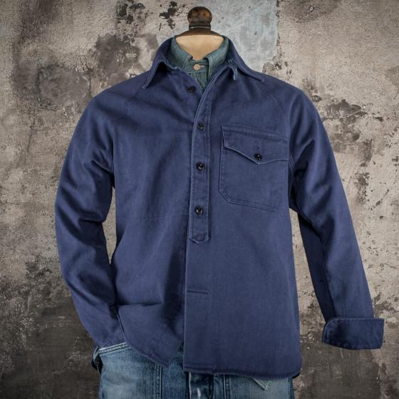 THE "OLERON" USED BLUE CANVAS OVERSHIRT