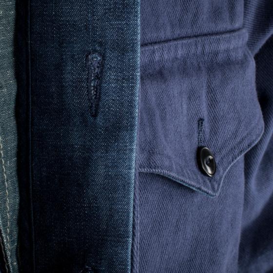 THE "OLERON" USED BLUE CANVAS OVERSHIRT